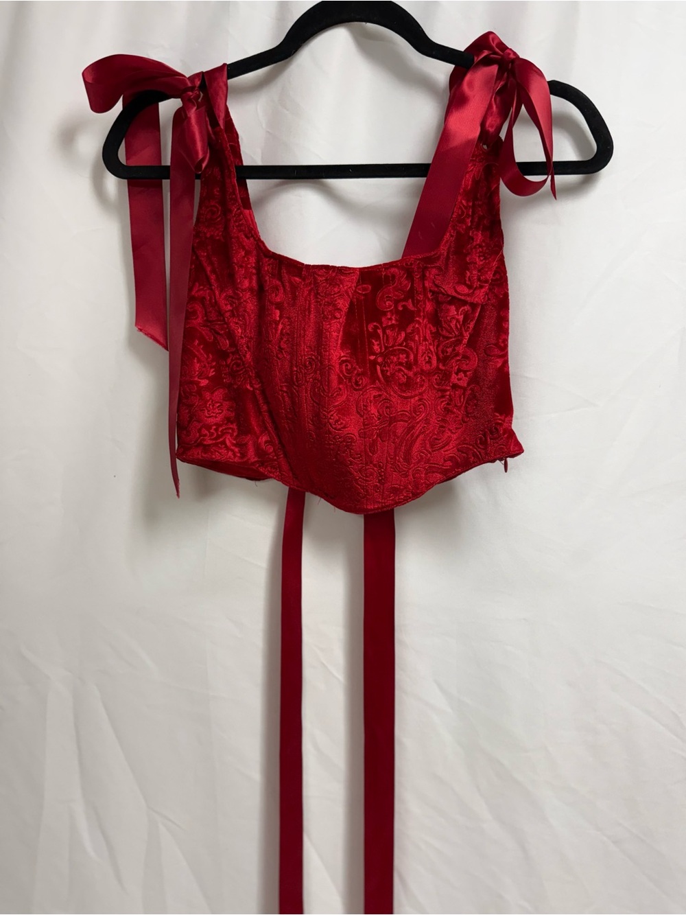 Sugar Thrillz Red Brocade Tie-Shoulder Crop Top